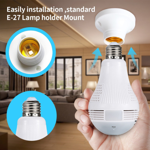 960P Panoramic Wifi Wireless Bulb IP Camera 360 Degree Night Vision TF Card Recording