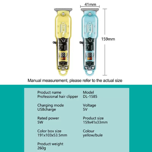 Daling DL-1585 USB Rechargeable Professional Hair Trimmer With Transparent Body And LED Display