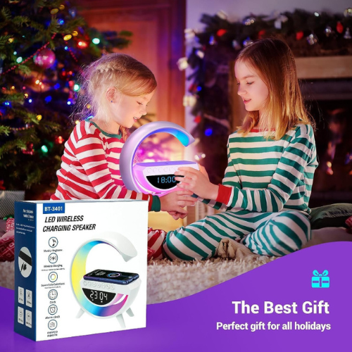 BT-3401 LED Display Wireless Phone Charger Bluetooth Speaker With Seven Color Selections, Alarm Clock, FM Radio