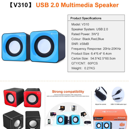 Kisonli Speakers V310 Multimedia Computer Speaker System Set